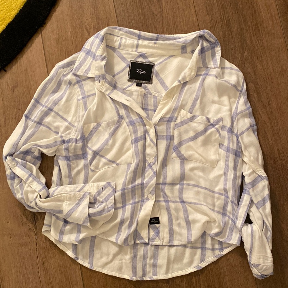 RAILS • Cropped Collared Plaid Blouse • Size Small